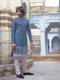 Vastramay Men's Navy Blue And Pink Georgette Sherwani With Kurta Pyjama Set